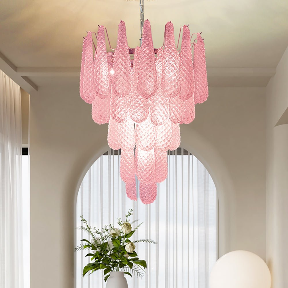 Veliena lampadario Gocce Rosa vetro Murano Motivo Diamante Cascata