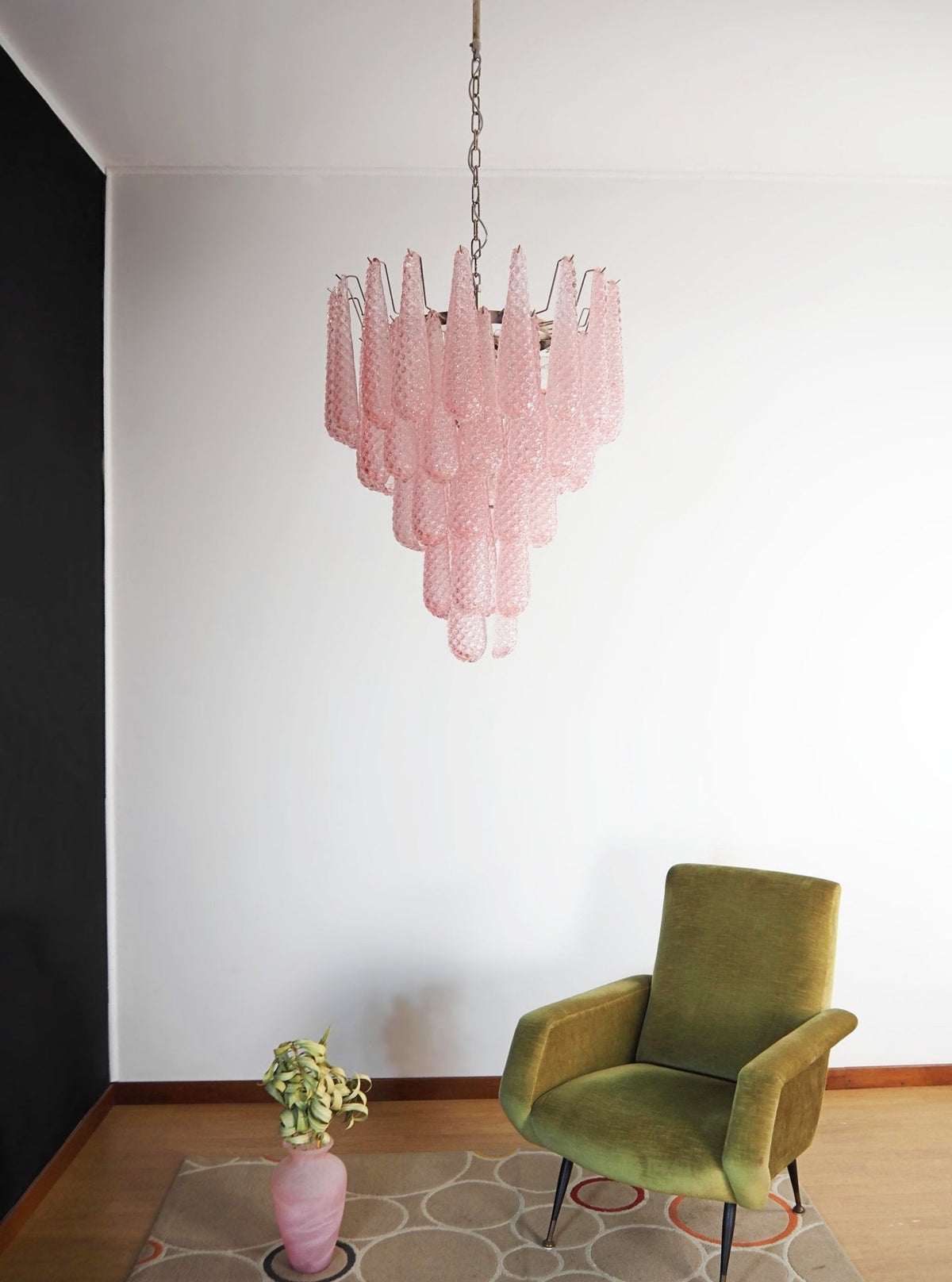Veliena lampadario Gocce Rosa vetro Murano Motivo Diamante Cascata