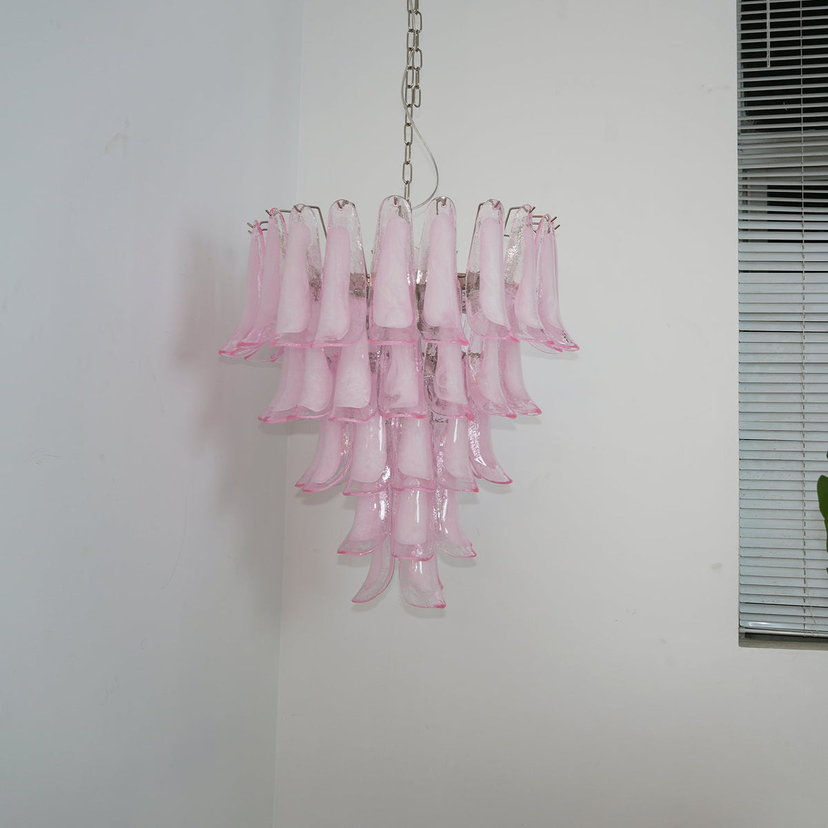 Velorira lampadario Rosa vetro Murano petali a Cascata Stratificati