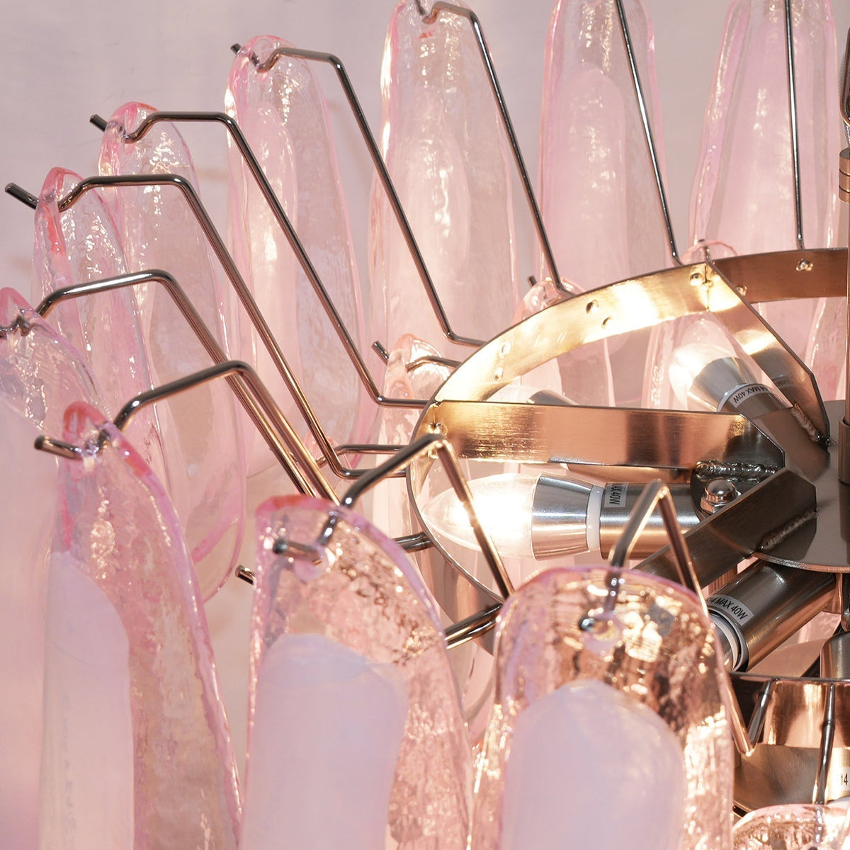 Velorira lampadario Rosa vetro Murano petali a Cascata Stratificati