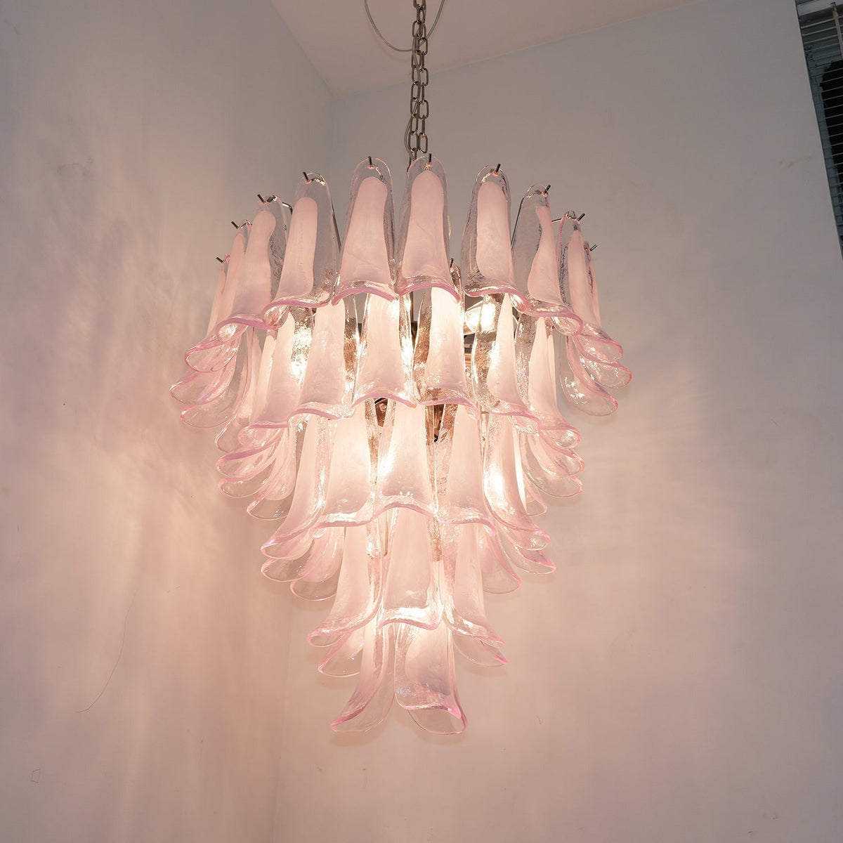 Velorira lampadario Rosa vetro Murano petali a Cascata Stratificati