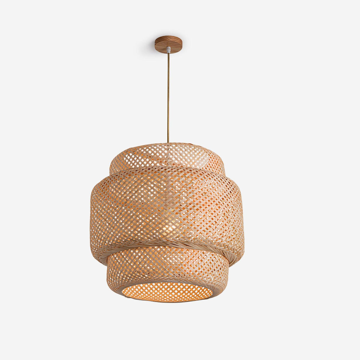 Lampada a sospensione Bambù naturale intrecciato, design a due strati