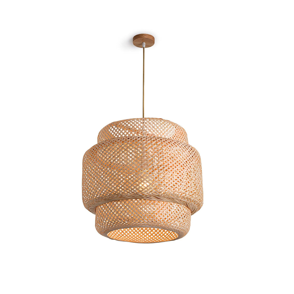 Lampada a sospensione Bambù naturale intrecciato, design a due strati