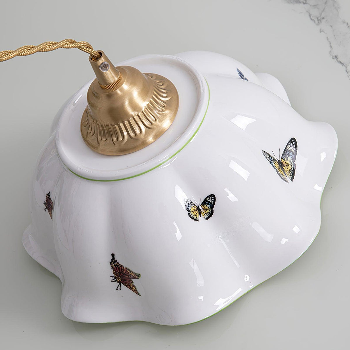 Lumina lampada a sospensione in Ceramica con petali e Farfalle vintage