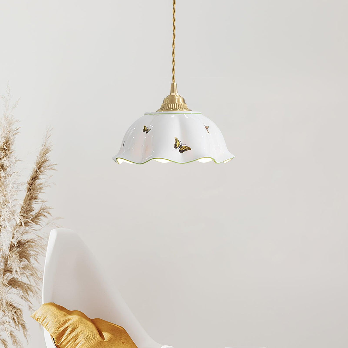Lumina lampada a sospensione in Ceramica con petali e Farfalle vintage