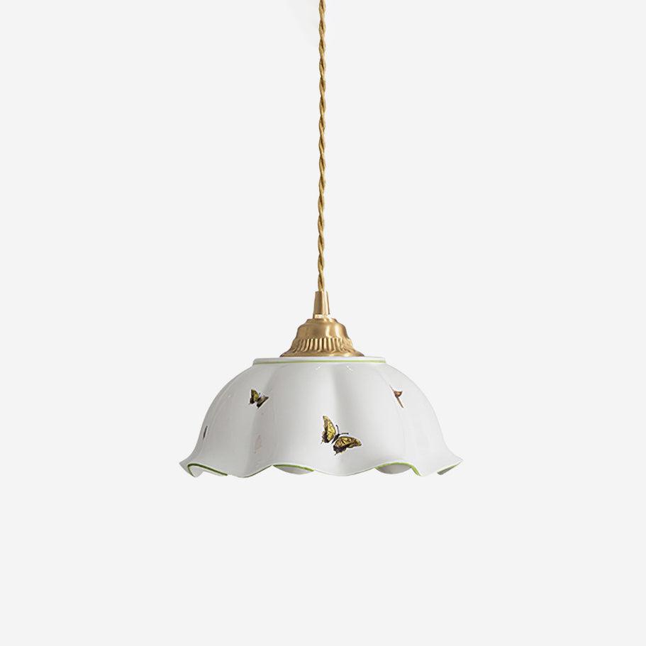 Lumina lampada a sospensione in Ceramica con petali e Farfalle vintage