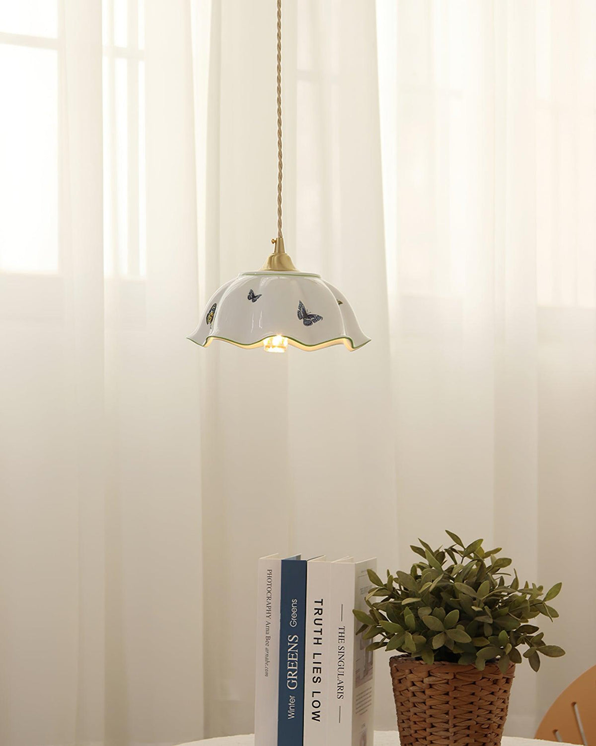 Lumina lampada a sospensione in Ceramica con petali e Farfalle vintage