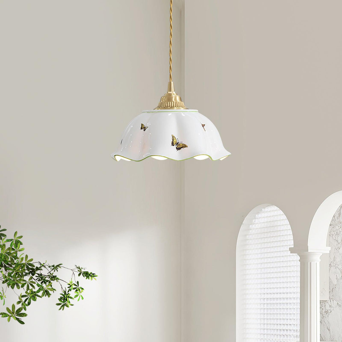 Lumina lampada a sospensione in Ceramica con petali e Farfalle vintage