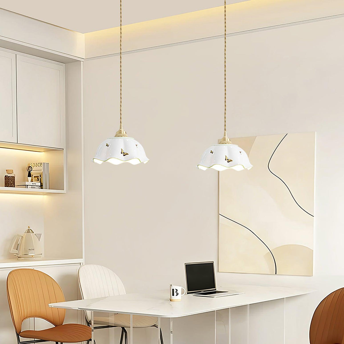 Lumina lampada a sospensione in Ceramica con petali e Farfalle vintage
