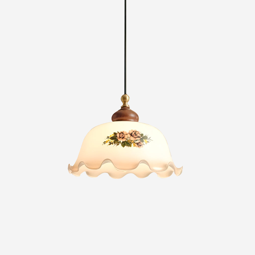 Belvia lampada a sospensione vintage floreale in vetro
