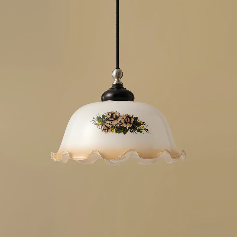 Belvia lampada a sospensione vintage floreale in vetro