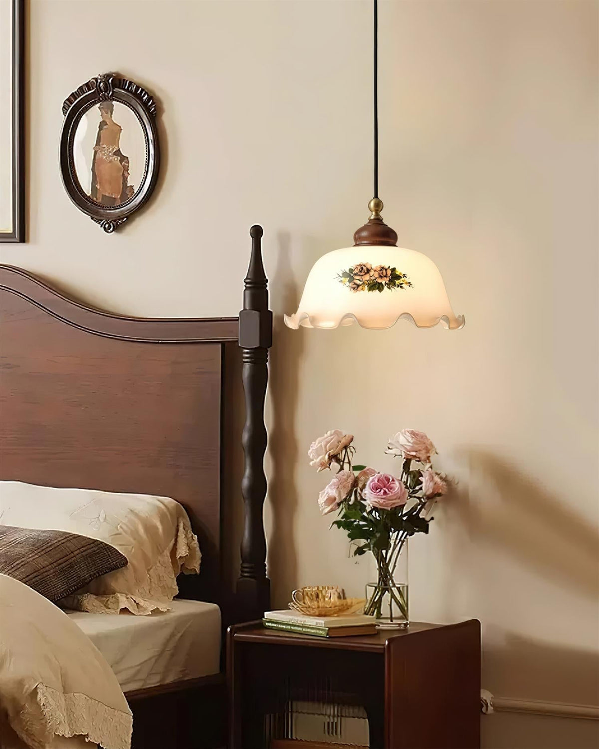 Belvia lampada a sospensione vintage floreale in vetro