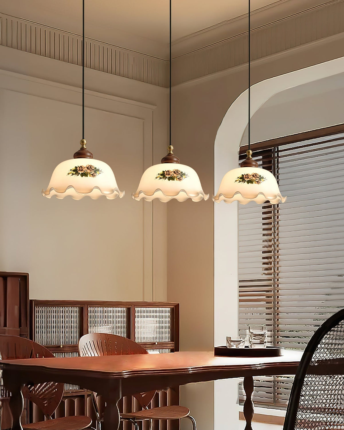 Belvia lampada a sospensione vintage floreale in vetro