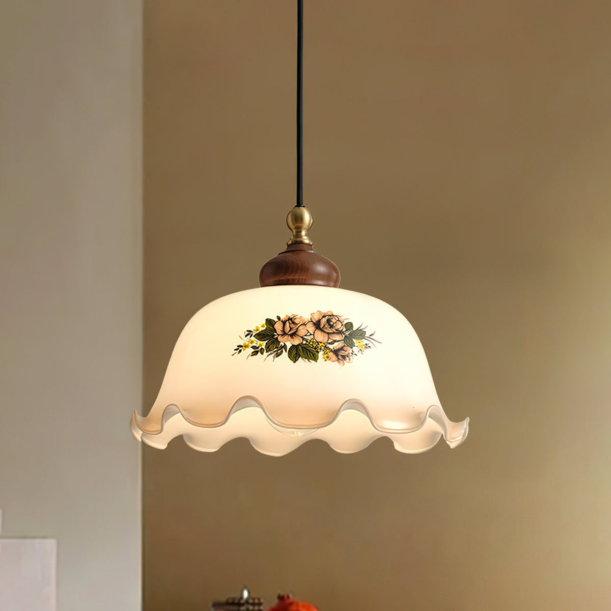 Belvia lampada a sospensione vintage floreale in vetro