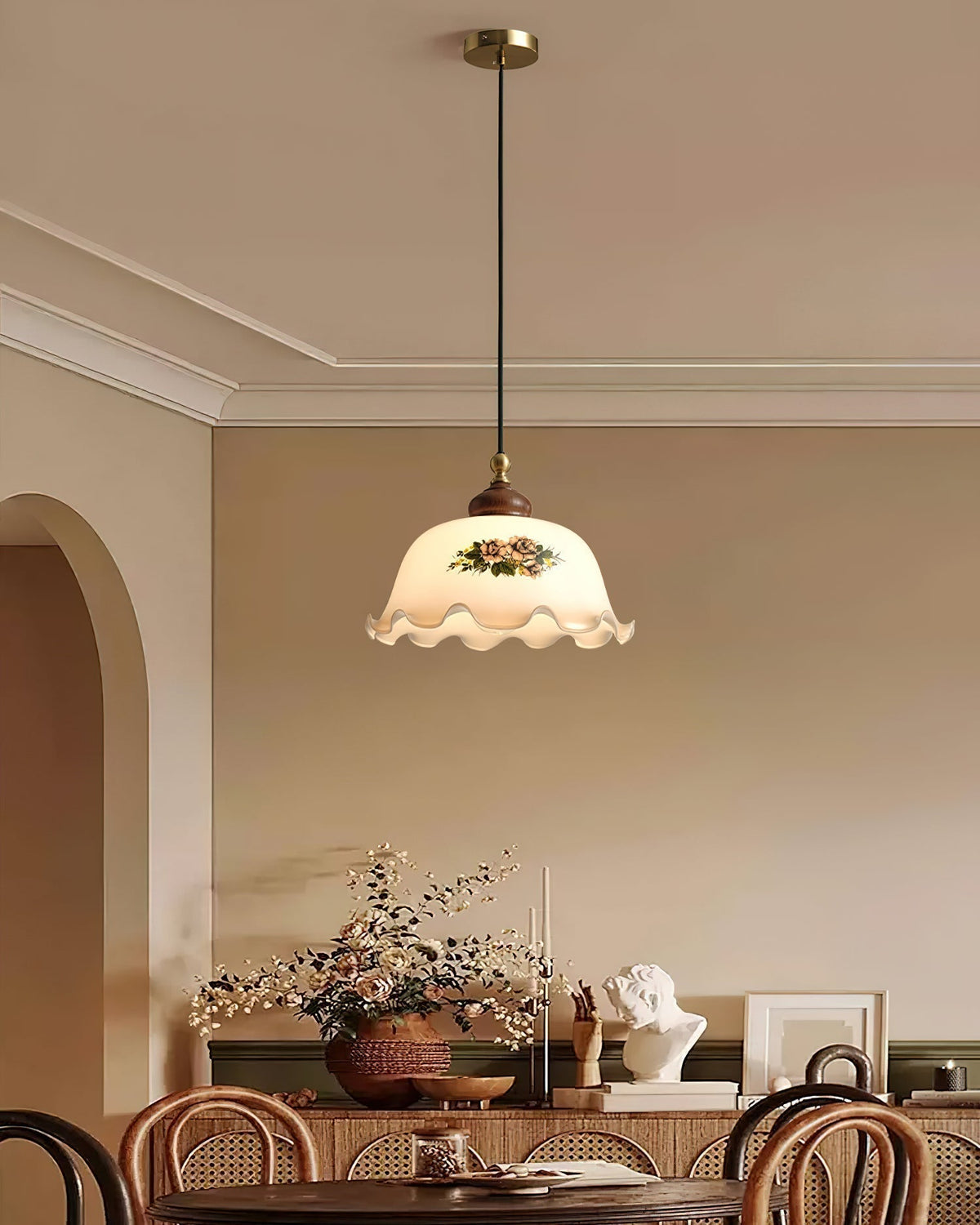 Belvia lampada a sospensione vintage floreale in vetro