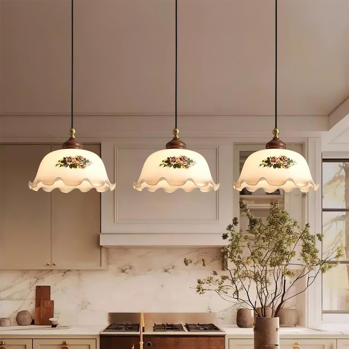 Belvia lampada a sospensione vintage floreale in vetro