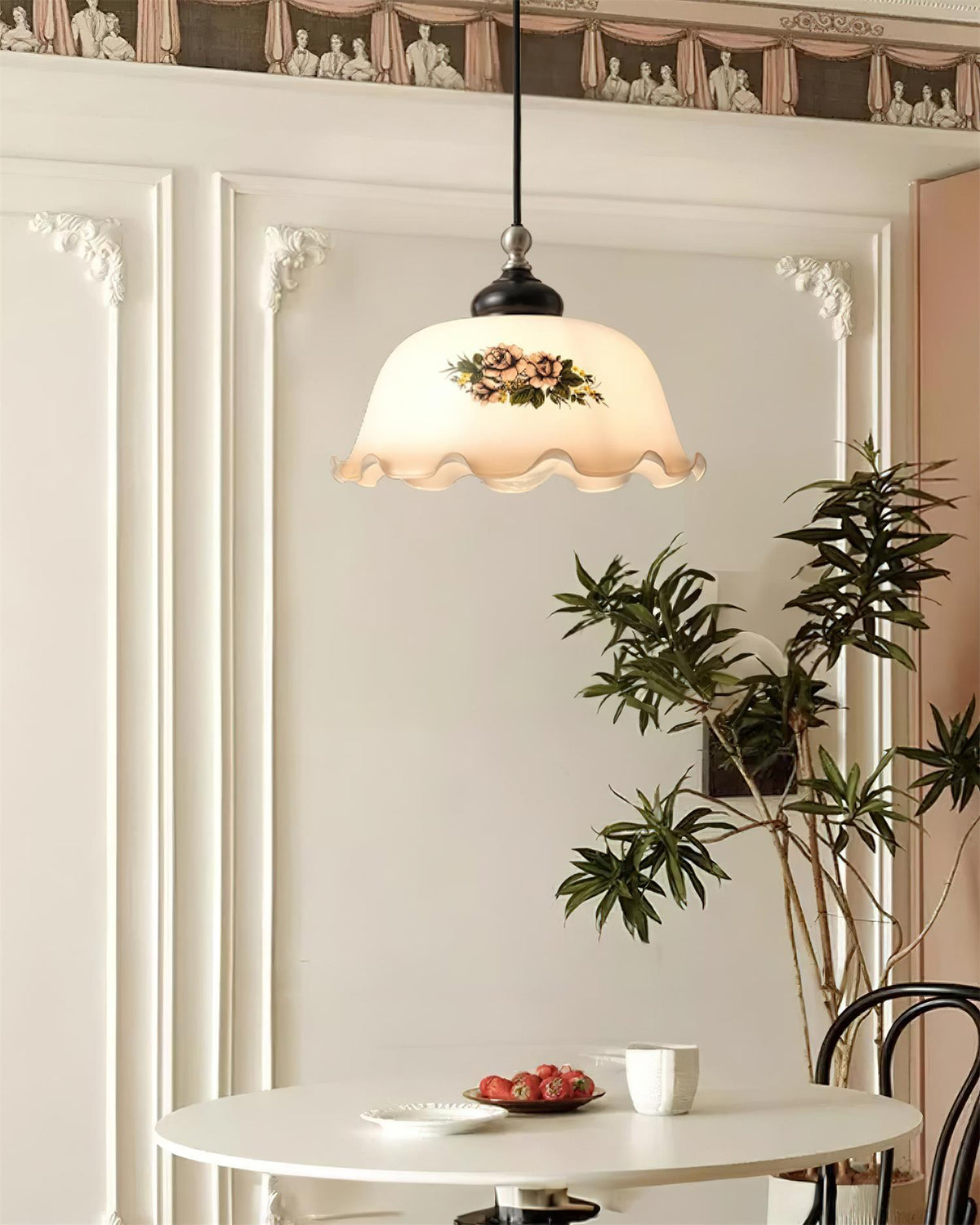 Belvia lampada a sospensione vintage floreale in vetro