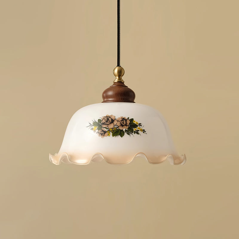 Belvia lampada a sospensione vintage floreale in vetro