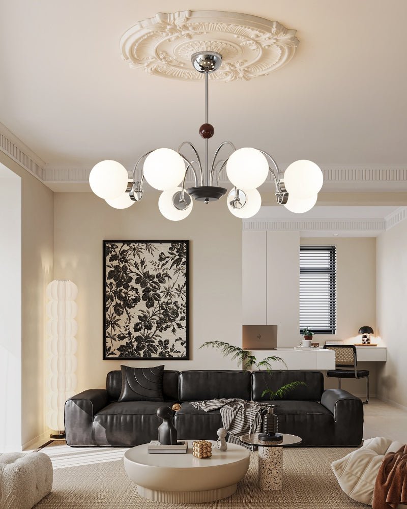 Rinuaine lampadario in legno e vetro con Bracci Curvi Contemporanei