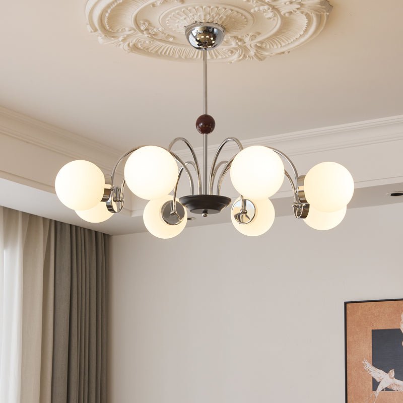 Rinuaine lampadario in legno e vetro con Bracci Curvi Contemporanei