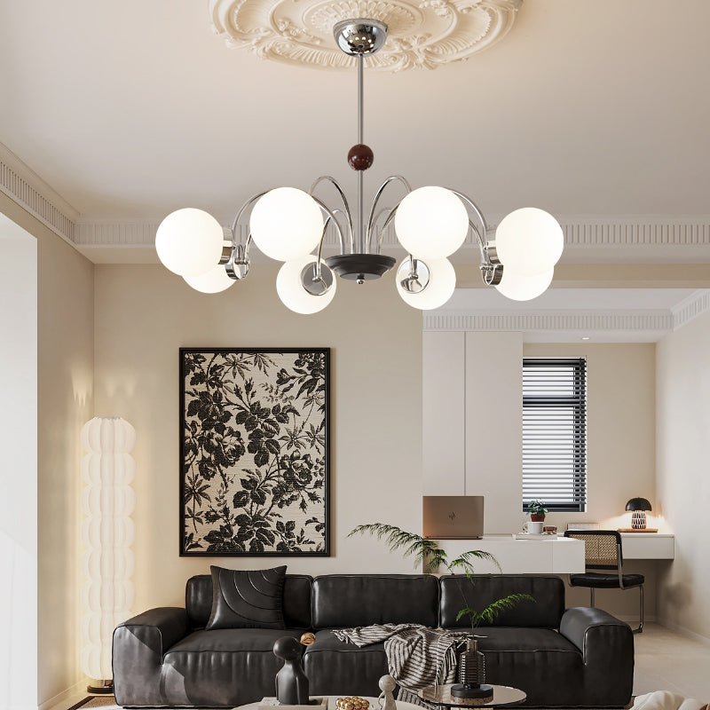 Rinuaine lampadario in legno e vetro con Bracci Curvi Contemporanei