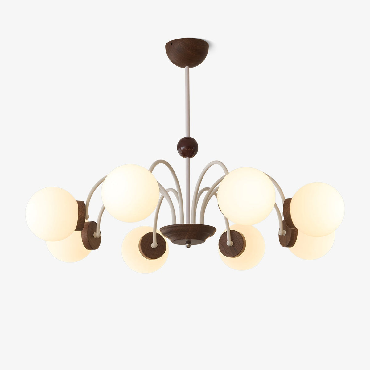 Rinuaine lampadario in legno e vetro con Bracci Curvi Contemporanei