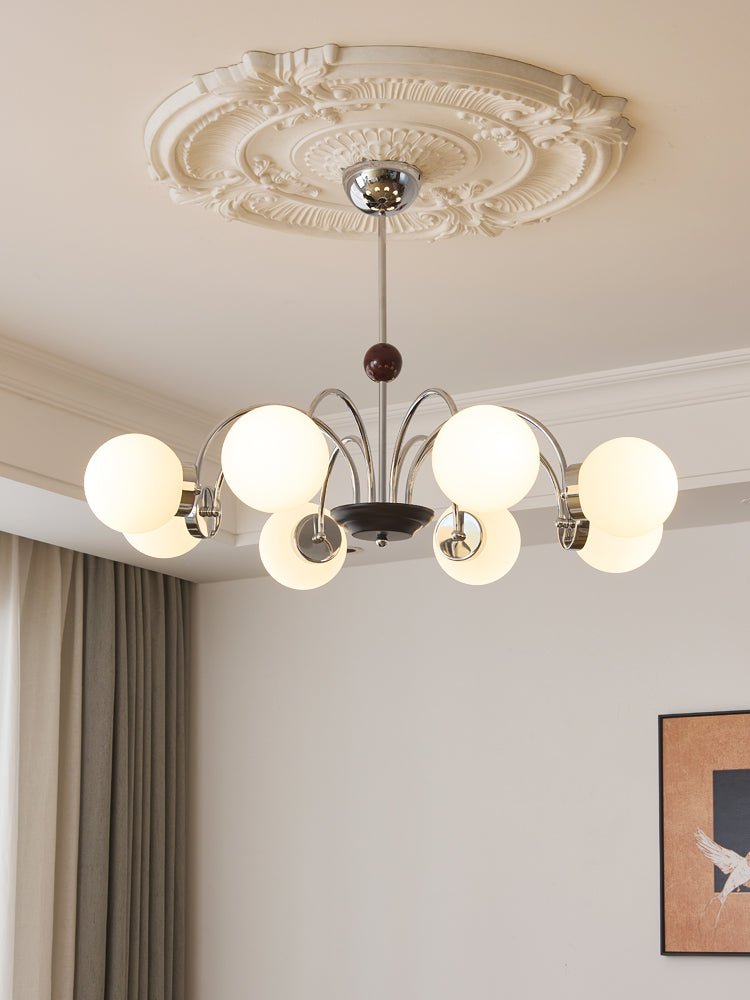 Rinuaine lampadario in legno e vetro con Bracci Curvi Contemporanei
