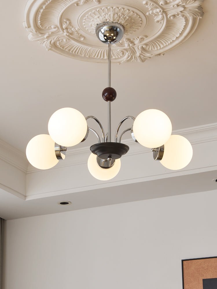 Rinuaine lampadario in legno e vetro con Bracci Curvi Contemporanei