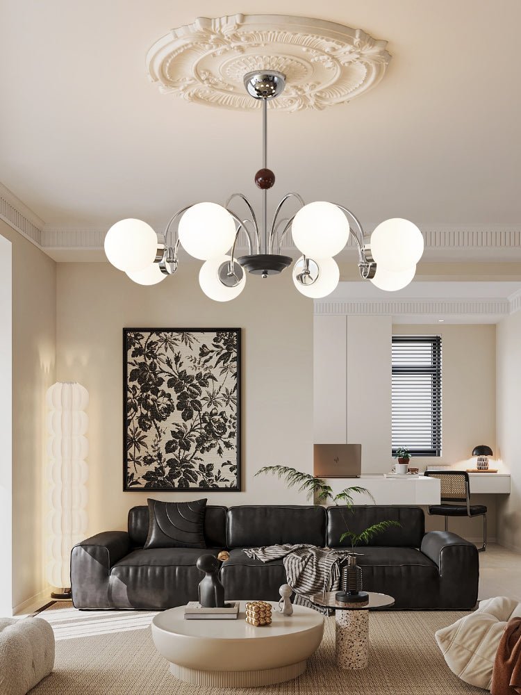 Rinuaine lampadario in legno e vetro con Bracci Curvi Contemporanei