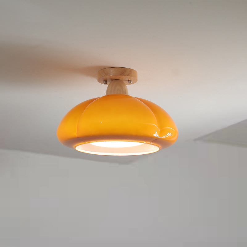 Valentina Moderno Vetro Legno Plafoniera Crema Bianco Arrancione Camera da Letto Soggiorno