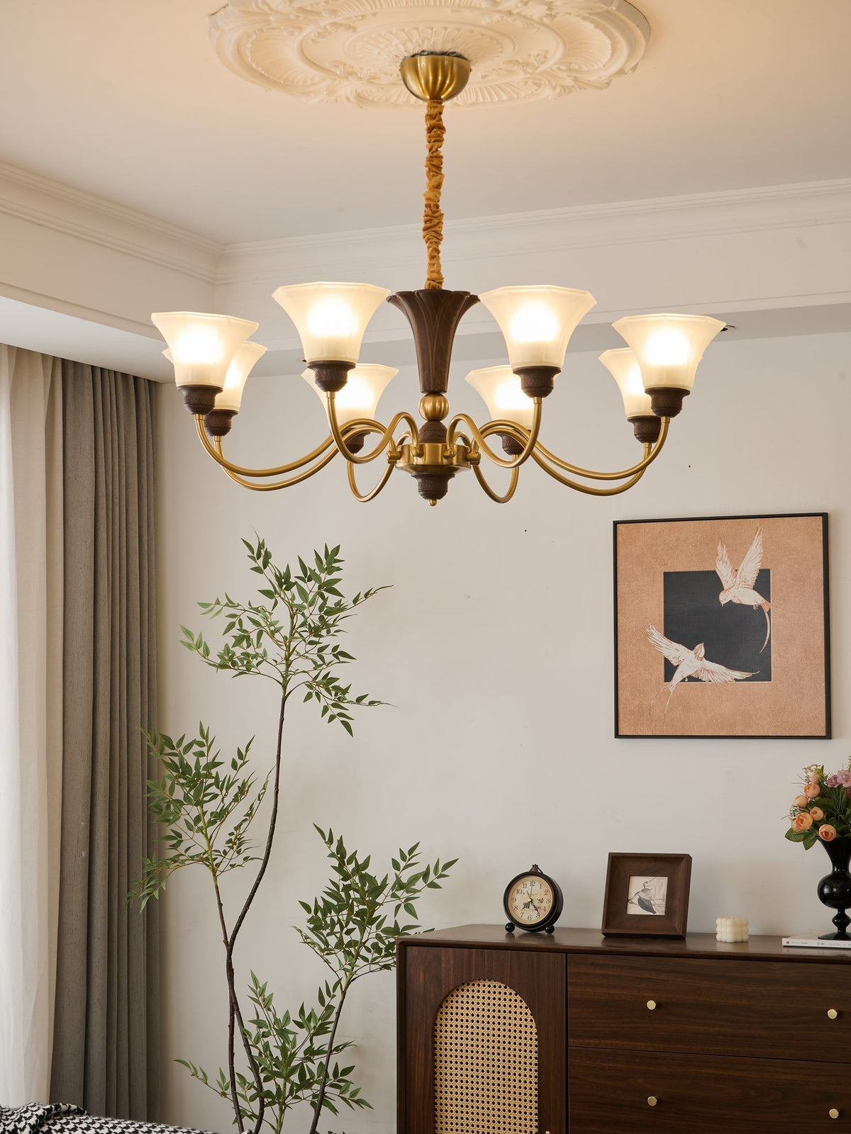 Ciphaen lampadario in legno e vetro con Eleganza vintage Tradizionale