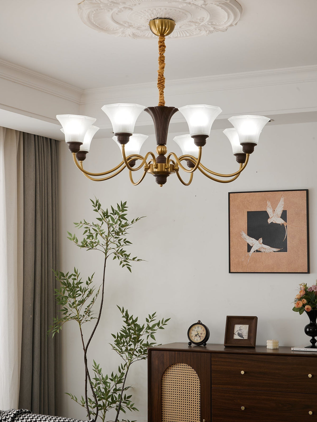 Ciphaen lampadario in legno e vetro con Eleganza vintage Tradizionale