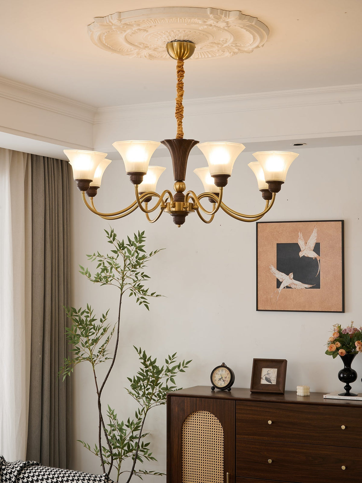 Ciphaen lampadario in legno e vetro con Eleganza vintage Tradizionale