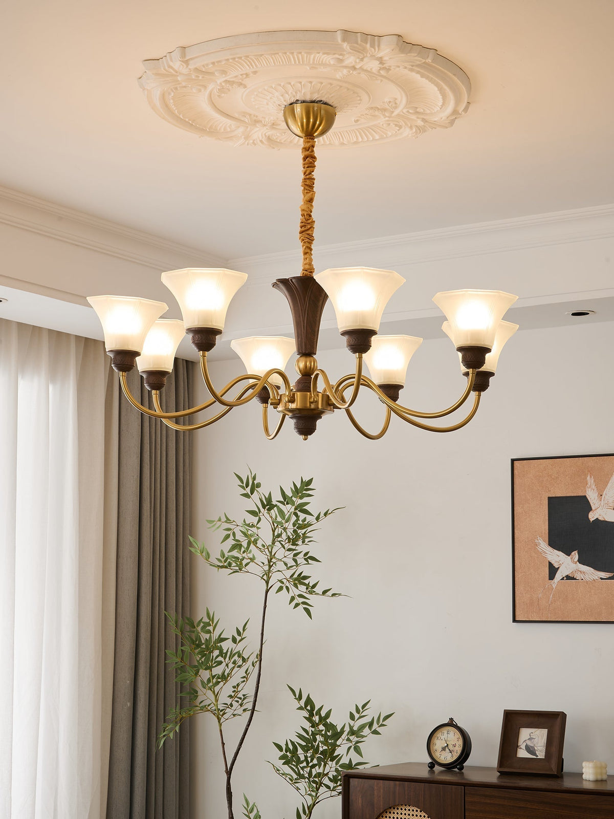 Ciphaen lampadario in legno e vetro con Eleganza vintage Tradizionale