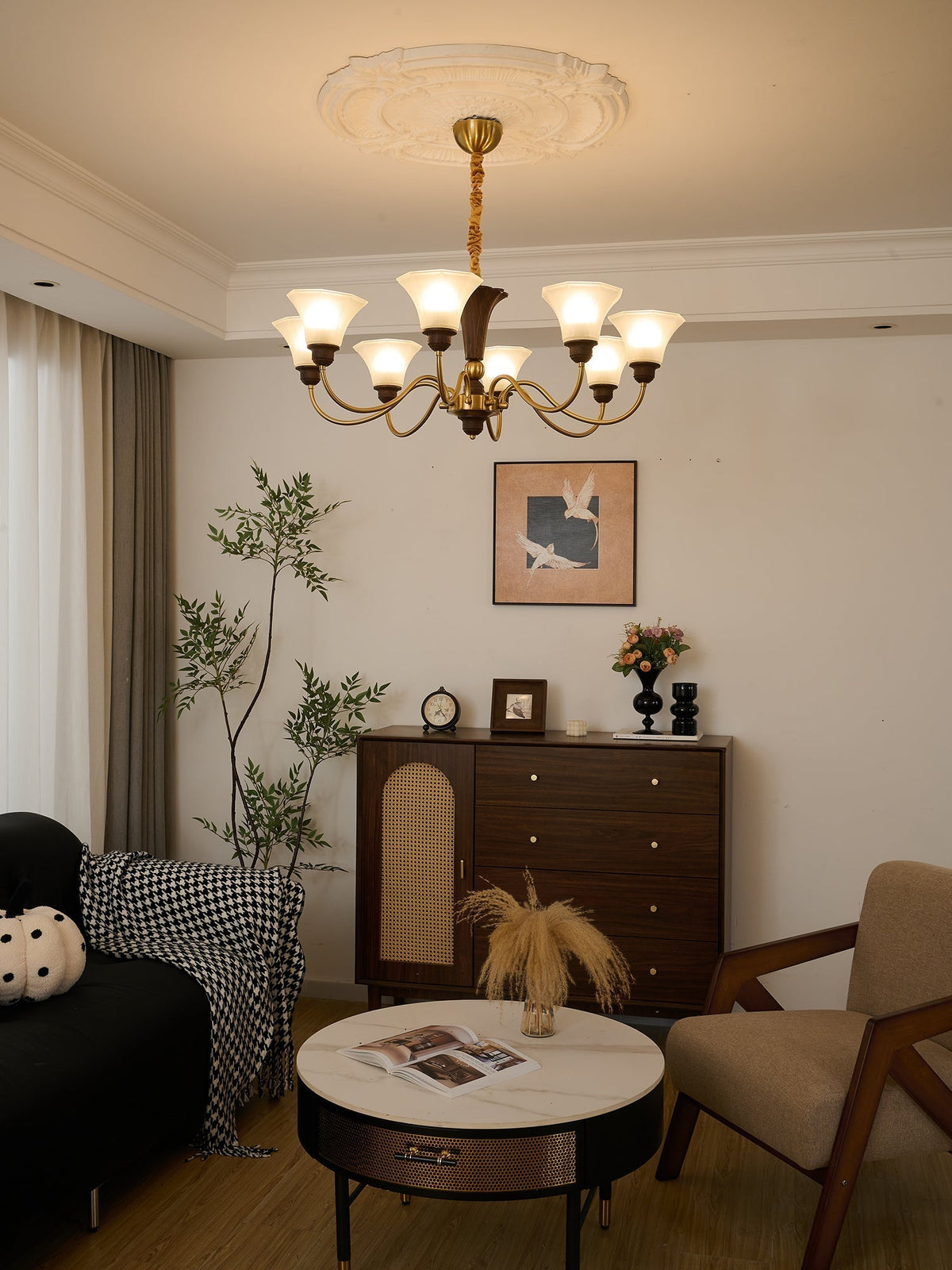 Ciphaen lampadario in legno e vetro con Eleganza vintage Tradizionale
