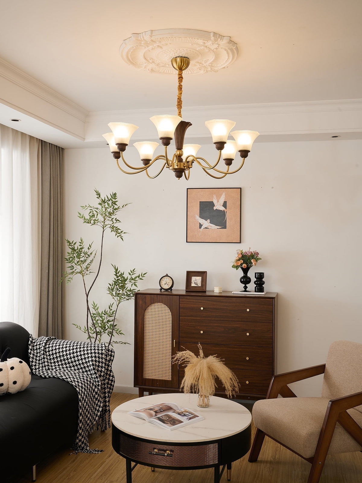 Ciphaen lampadario in legno e vetro con Eleganza vintage Tradizionale