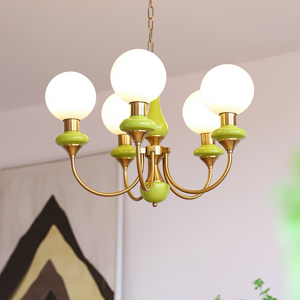 Aurorian lampadario Verde Paralumi Bracci Curvi Oro