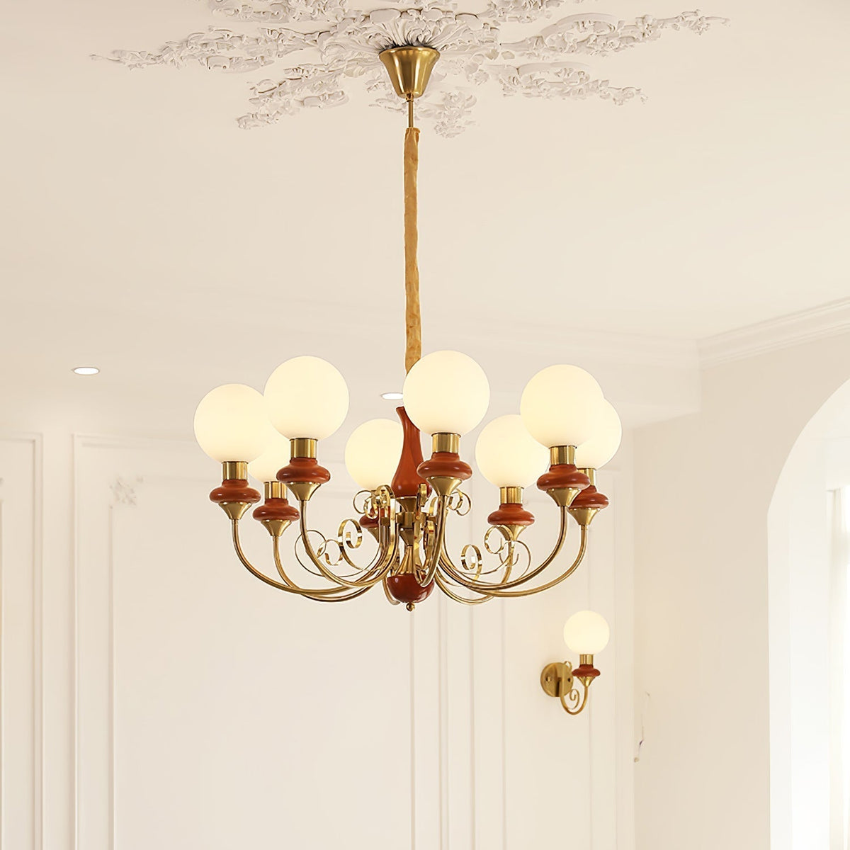 Aurorian lampadario Verde Paralumi Bracci Curvi Oro