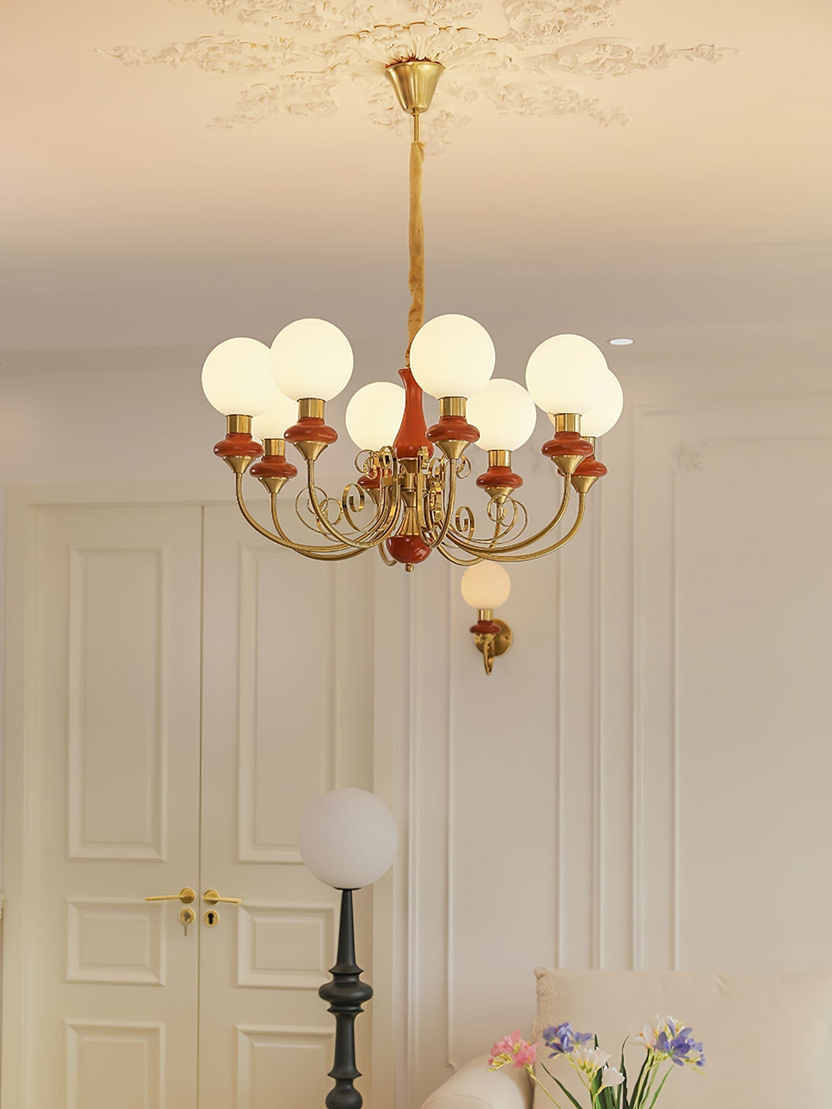Aurorian lampadario Verde Paralumi Bracci Curvi Oro