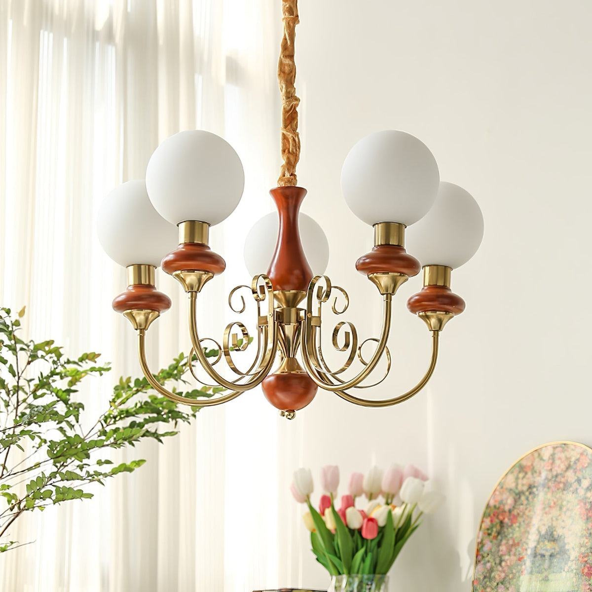 Aurorian lampadario Verde Paralumi Bracci Curvi Oro
