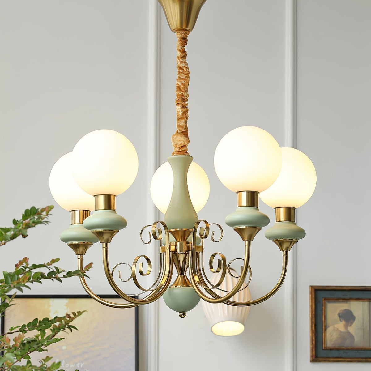 Aurorian lampadario Verde Paralumi Bracci Curvi Oro
