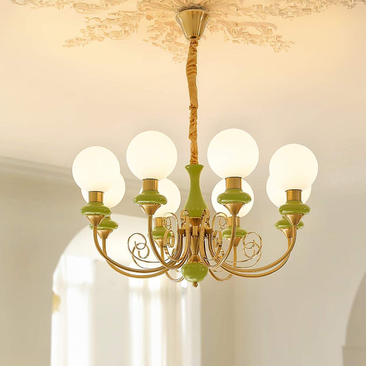 Aurorian lampadario Verde Paralumi Bracci Curvi Oro