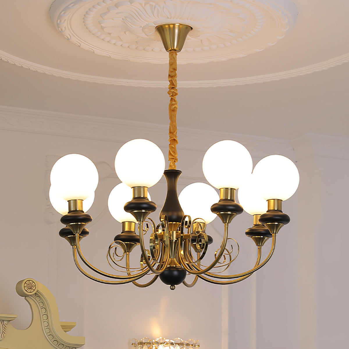 Aurorian lampadario Verde Paralumi Bracci Curvi Oro