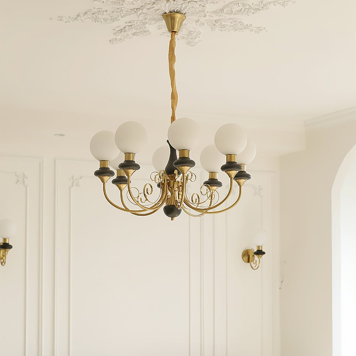 Aurorian lampadario Verde Paralumi Bracci Curvi Oro