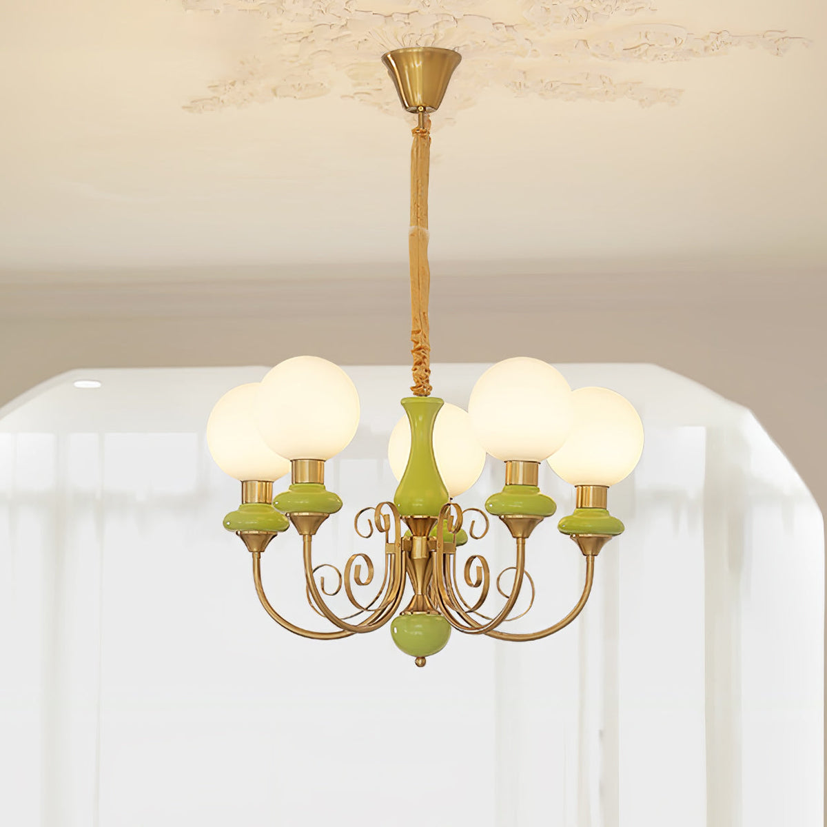 Aurorian lampadario Verde Paralumi Bracci Curvi Oro