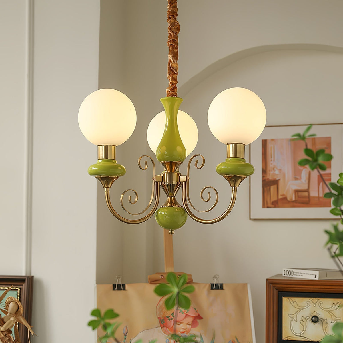 Aurorian lampadario Verde Paralumi Bracci Curvi Oro