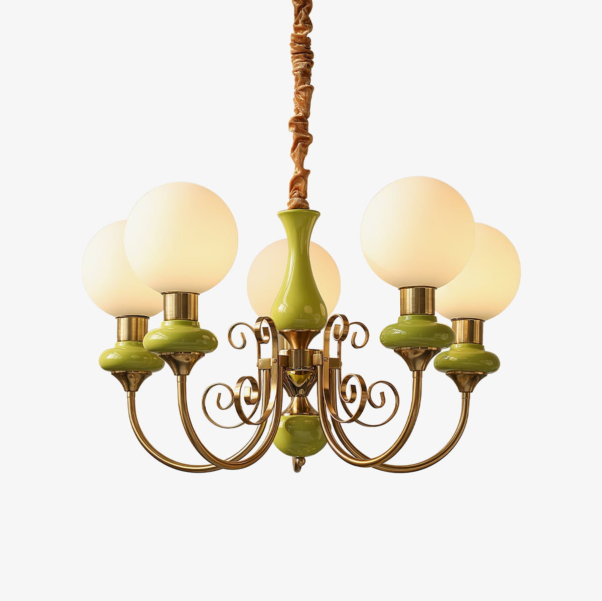 Aurorian lampadario Verde Paralumi Bracci Curvi Oro