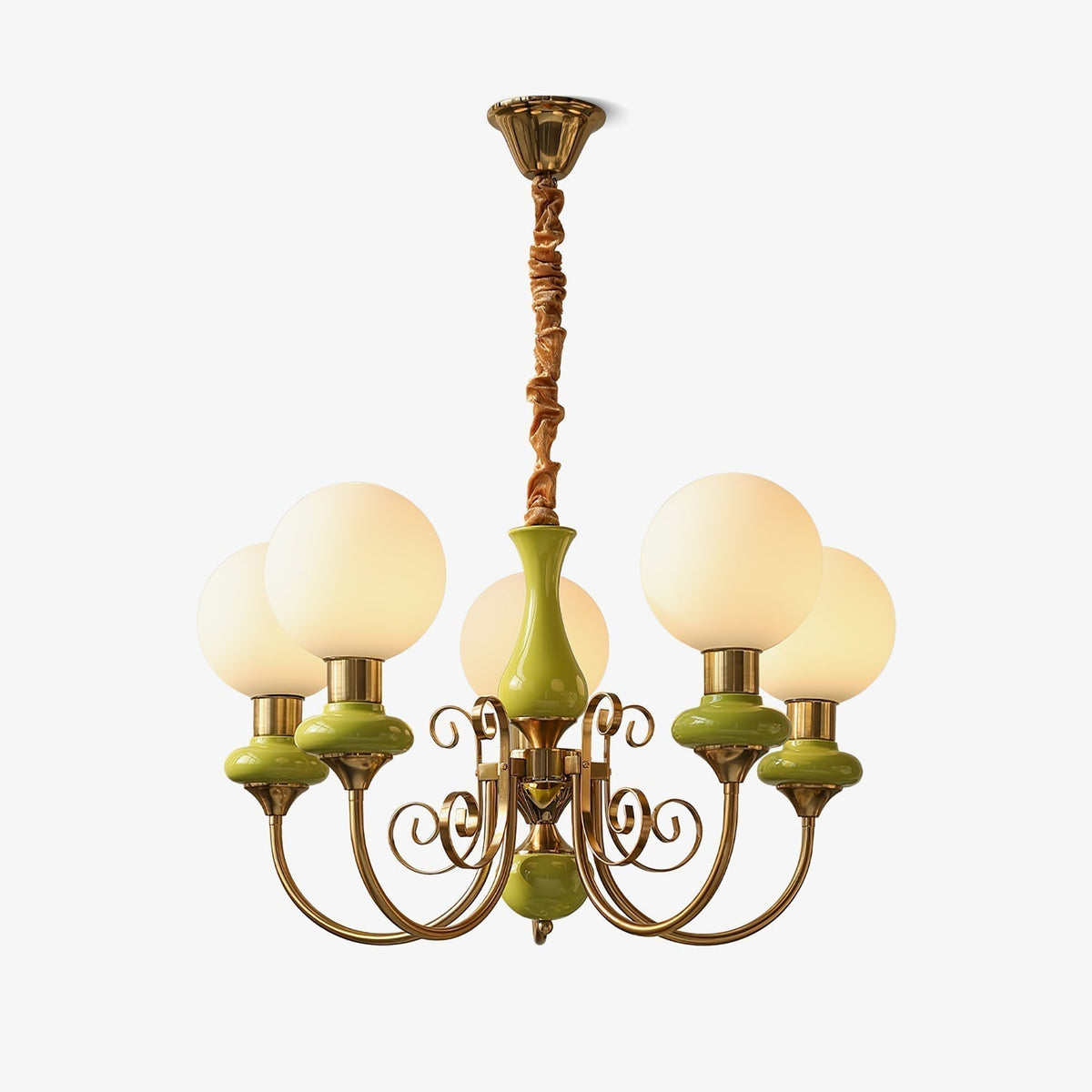 Aurorian lampadario Verde Paralumi Bracci Curvi Oro