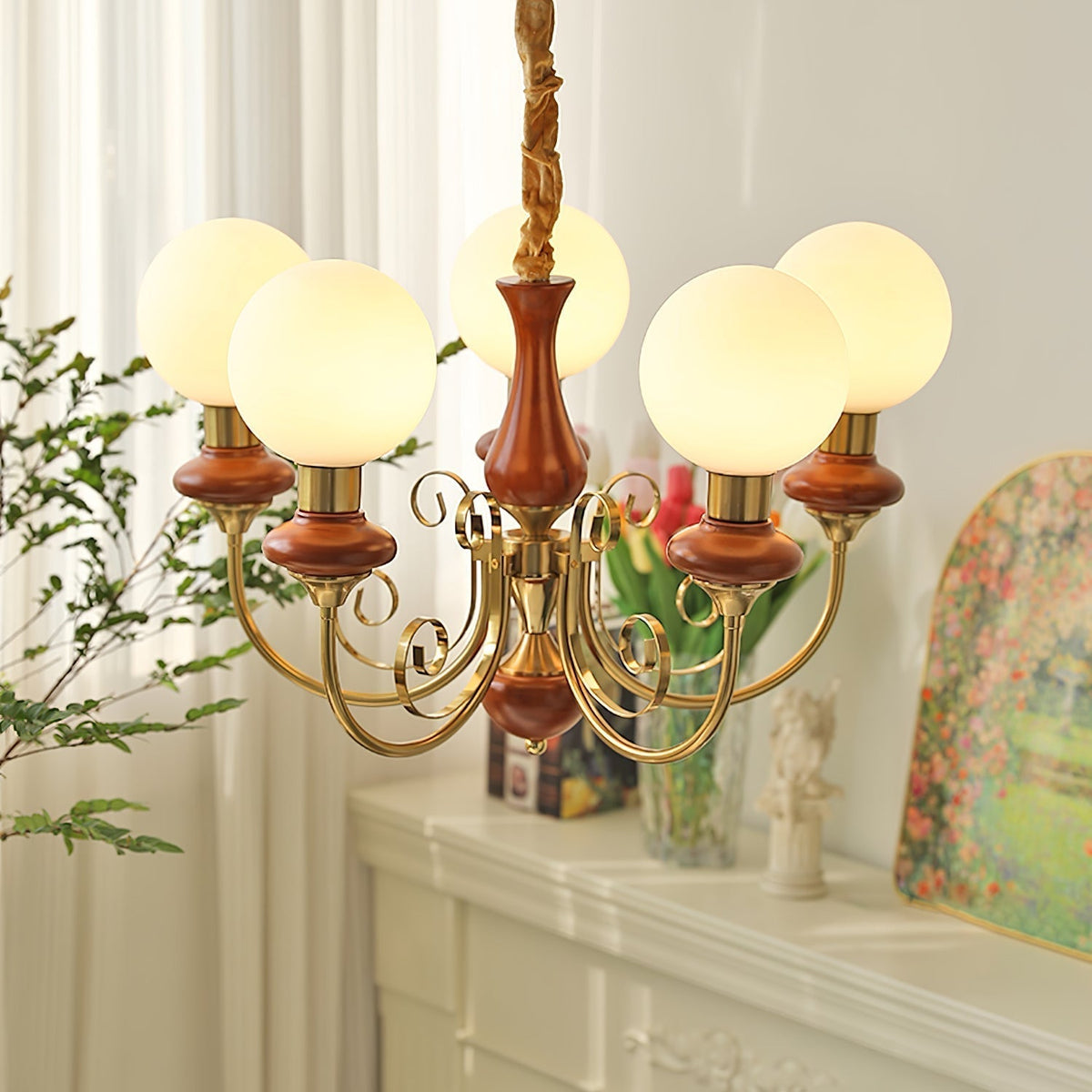 Aurorian lampadario Verde Paralumi Bracci Curvi Oro