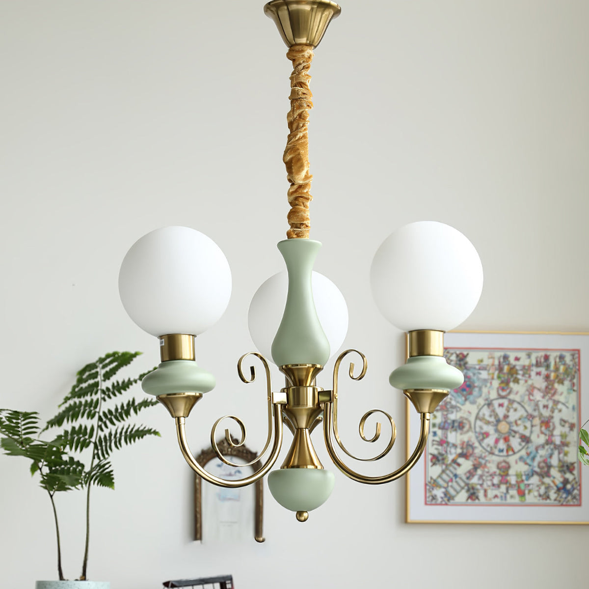 Aurorian lampadario Verde Paralumi Bracci Curvi Oro